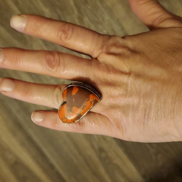 New Heart Shaped Mosaic Jasper 925 Silver Ring. - Picture 8 of 10
